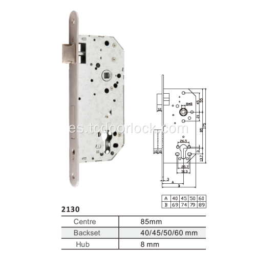 2130 españa cerradura de puerta de embutir de doble agujero de 85 agujeros